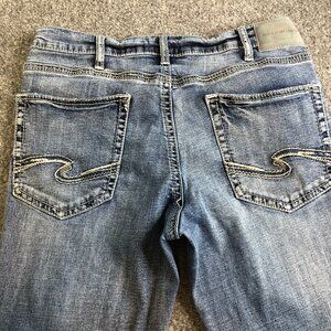 Silver Jeans Zac Men 33x31 Blue Bootcut Western Relaxed Whiserking Faded Stretch